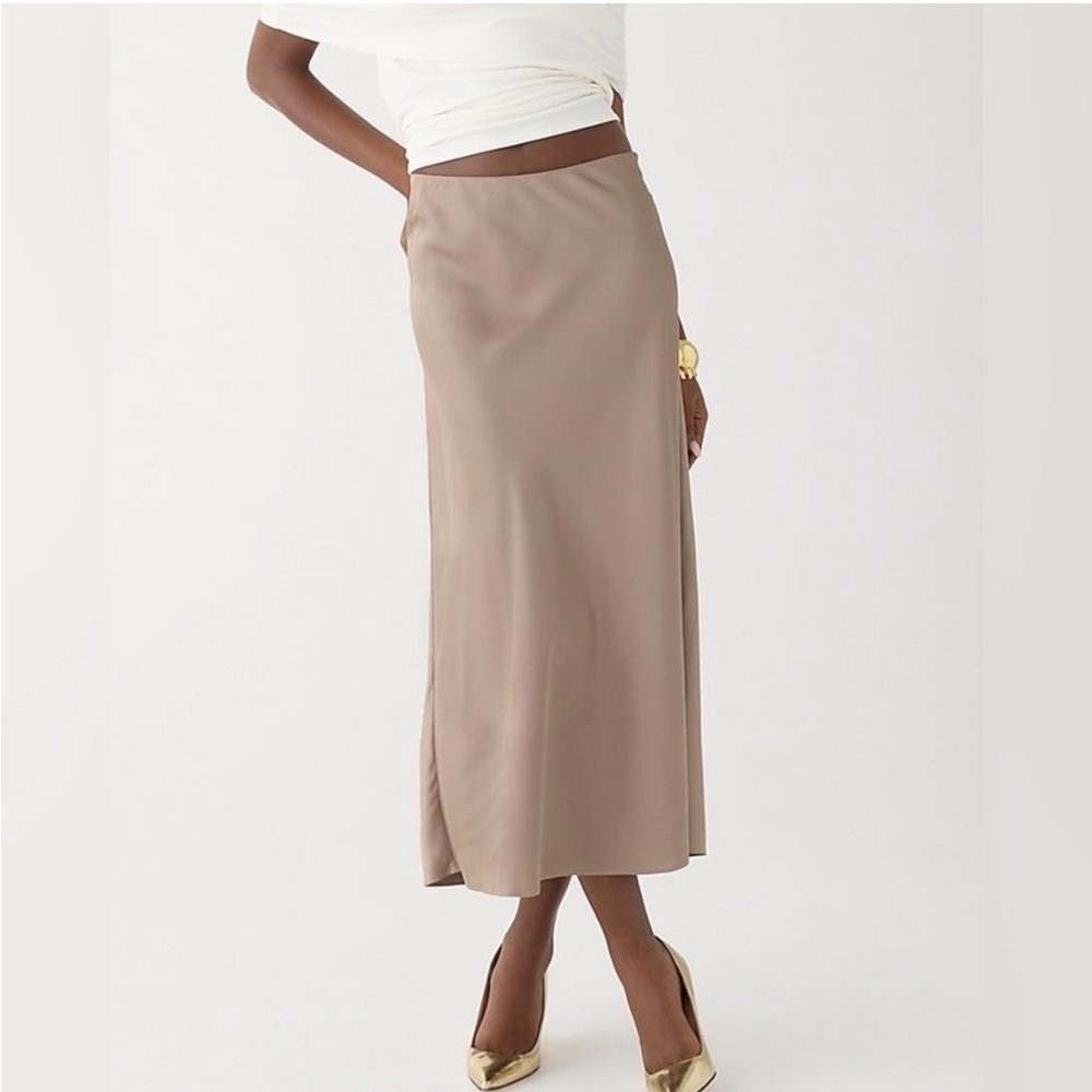 J. Crew Taupe A-Line Satin Midi Skirt